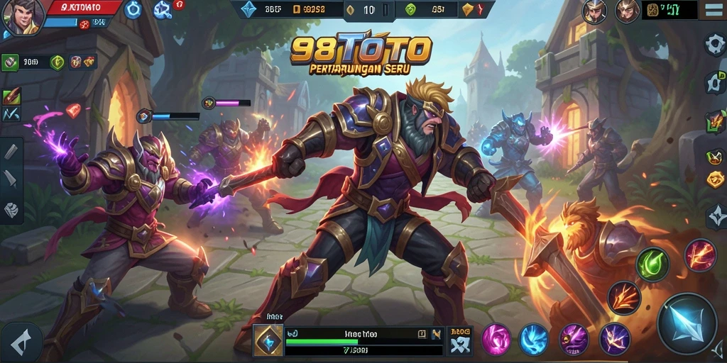 Screenshot dari gameplay seru di 98TOTO, menunjukkan aksi MOBA.