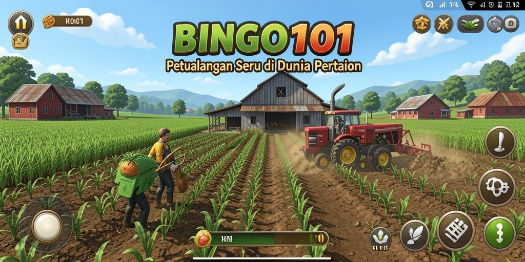 Tampilan gameplay seru BINGO101 dengan berbagai tanaman dan hewan.