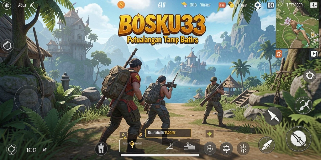 Tampilan gameplay BOSKU33 menampilkan eksplorasi dunia terbuka yang luas.