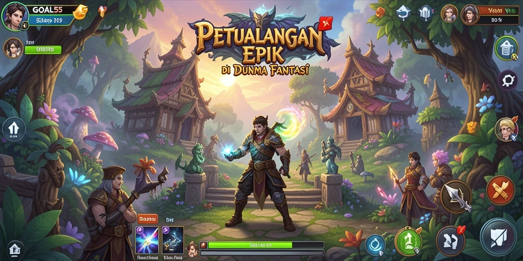 Gameplay GOAL55 yang mendebarkan dengan karakter dan dunia fantastis.