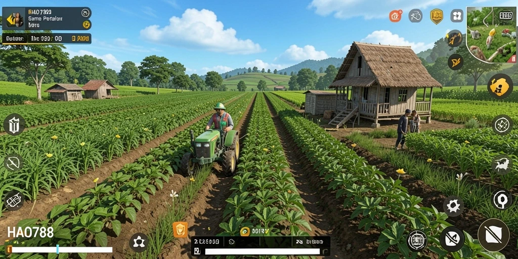Tampilan gameplay HAO788 yang menampilkan aktivitas pertanian yang seru.