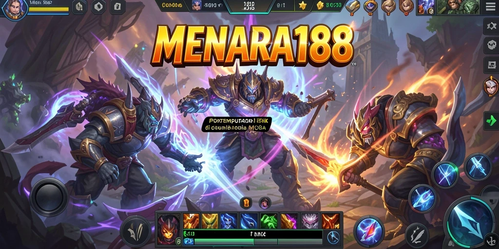 Tangkapan layar utama MENARA188 menampilkan pertempuran intens di arena MOBA.