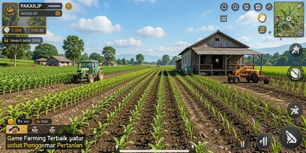 Screenshot utama PAKARJP menampilkan gameplay bertani yang seru.