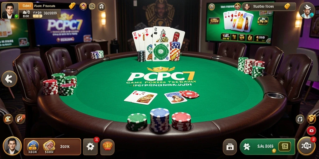 Screenshot gameplay Poker di PCPC7 menampilkan suasana permainan yang mendebarkan.