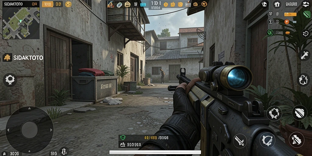 Screenshot gameplay SIDAKTOTO menampilkan aksi tembak-menembak yang mendebarkan.
