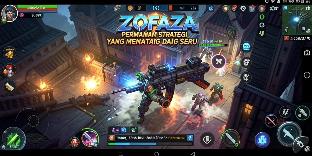 Tangkapan layar ZOFAZA menampilkan aksi pertempuran strategis yang intens.
